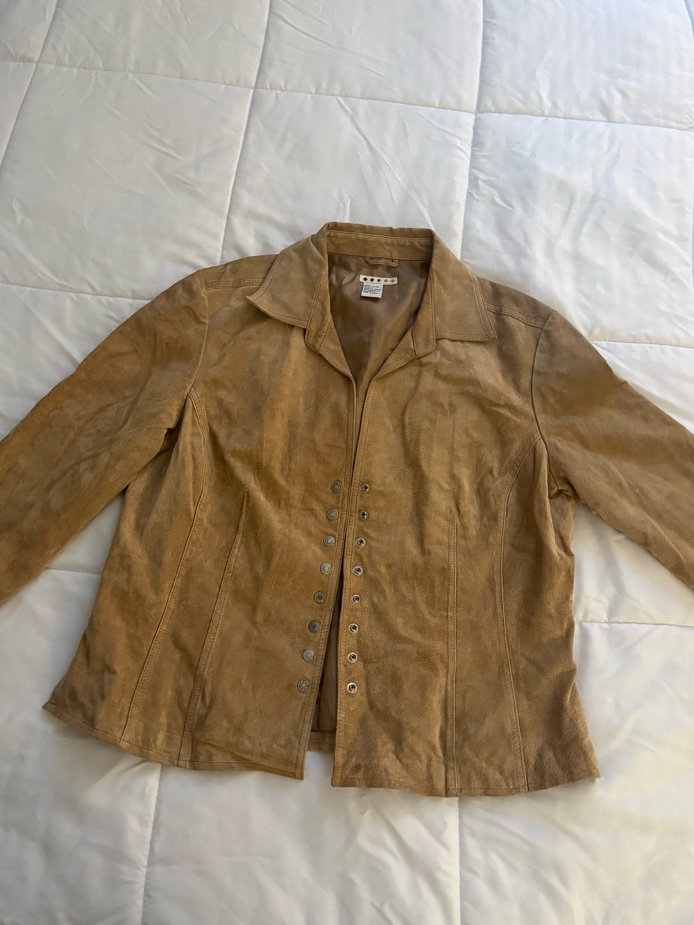 Vintage Tan Genuine Suede Leather Jacket Snap Front Western Boho